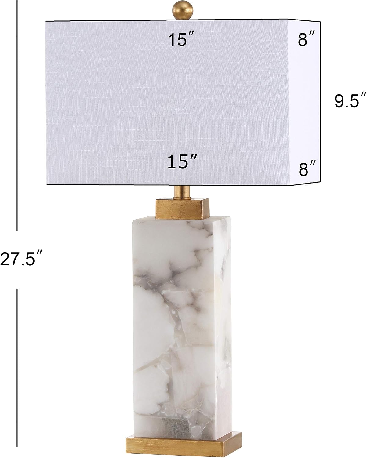 JONATHAN Y 27.5" White/Gold Modern Alabaster Rectangular Table Lamp with Night Light Contemporary Coastal Bedside Lamp for Bedroom with…