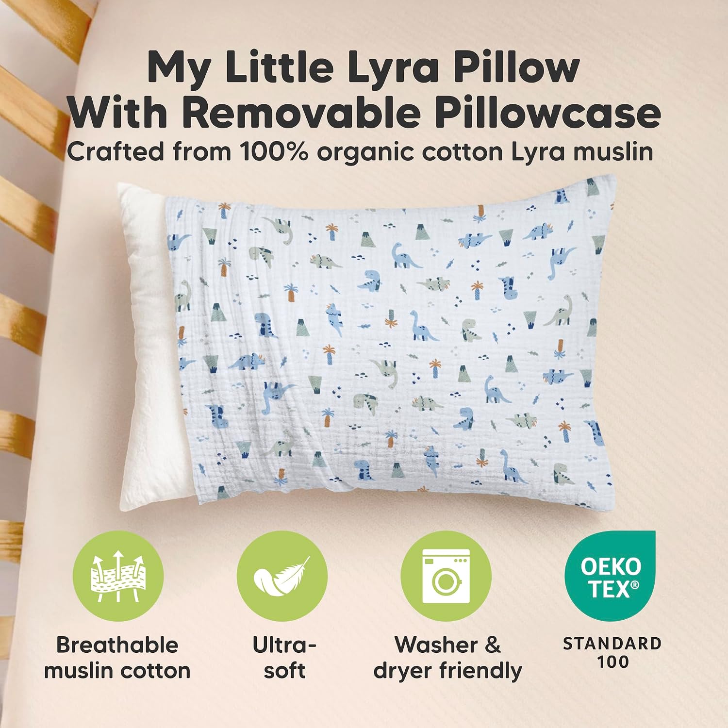 KeaBabies Toddler Pillow with Pillowcase – 13x18 Soft, Breathable Organic Cotton Muslin Kids Pillow for Sleeping, Travel, Preschool Nap…