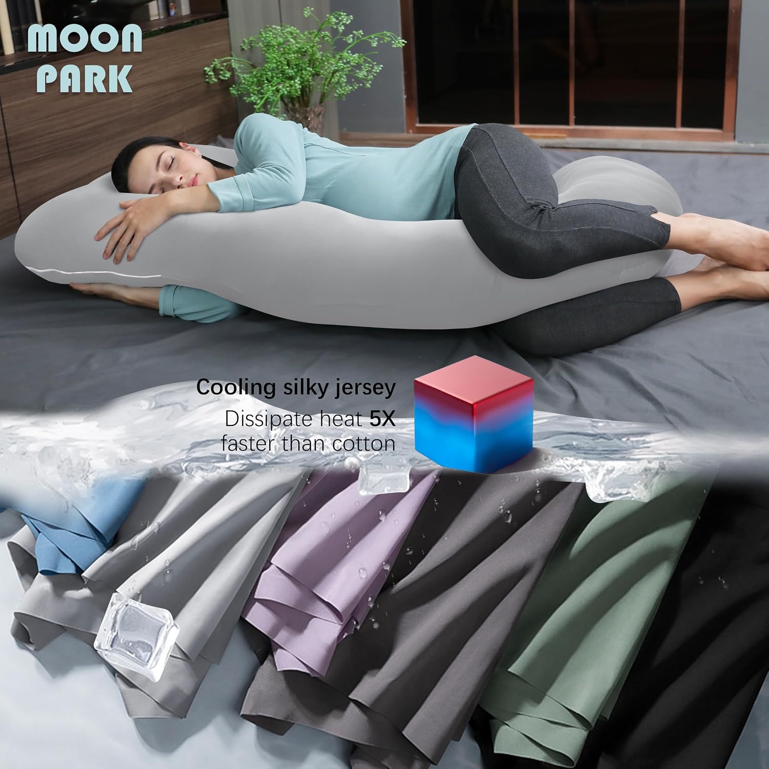 Moonpark MOON PARK Pregnancy Pillows for Sleeping - U Shaped Full Body Maternity Pillow with Removable Cover - Support for Back, Legs, Bell…