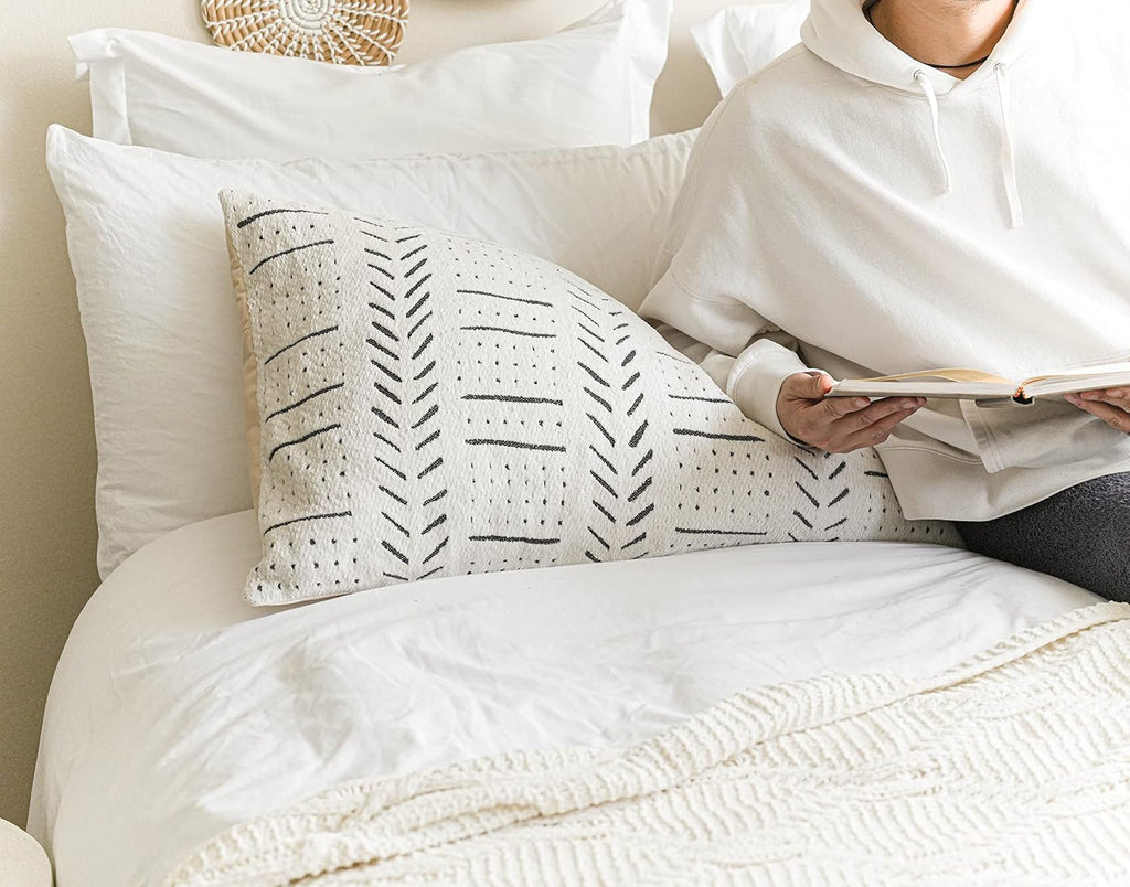 BlissBlush White Soft Chenille Boho Body Pillow Cover 20x54, Decorative Oversized Long Lumbar Pillow, Boho Textured Oversize Body Pillow…