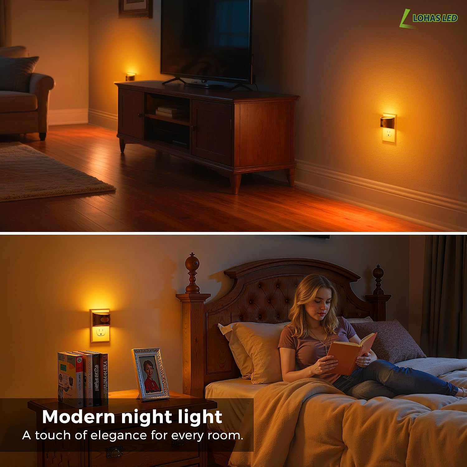 L LOHAS LED Night Light with Motion Sensor & Dusk to Dawn Sensor, Night Lights Plug into Wall with 30-100lm Adjustable Brightness…