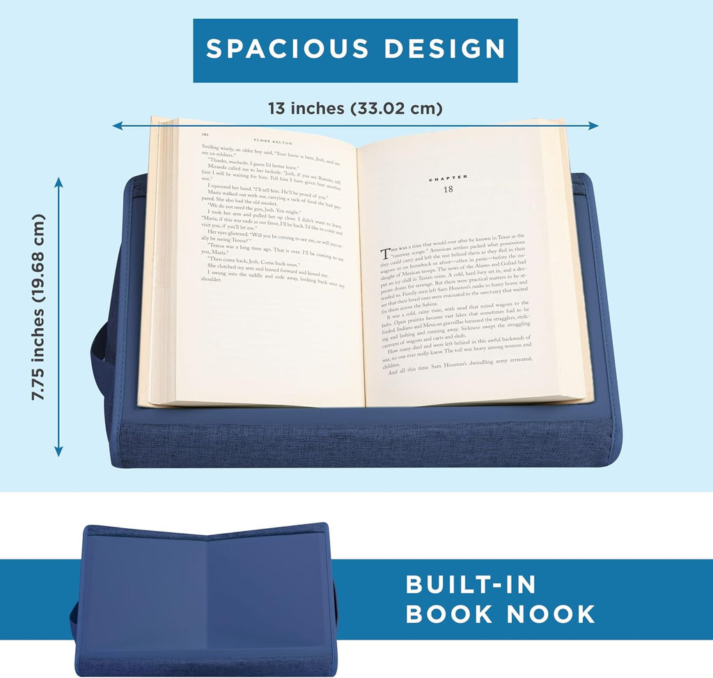 LAPGEAR Book Pillow – Lap Reading Cushion with Built-in Book Stand – Fits 6x9 Books & Similar Sizes – Denim Blue – Style No. 33203