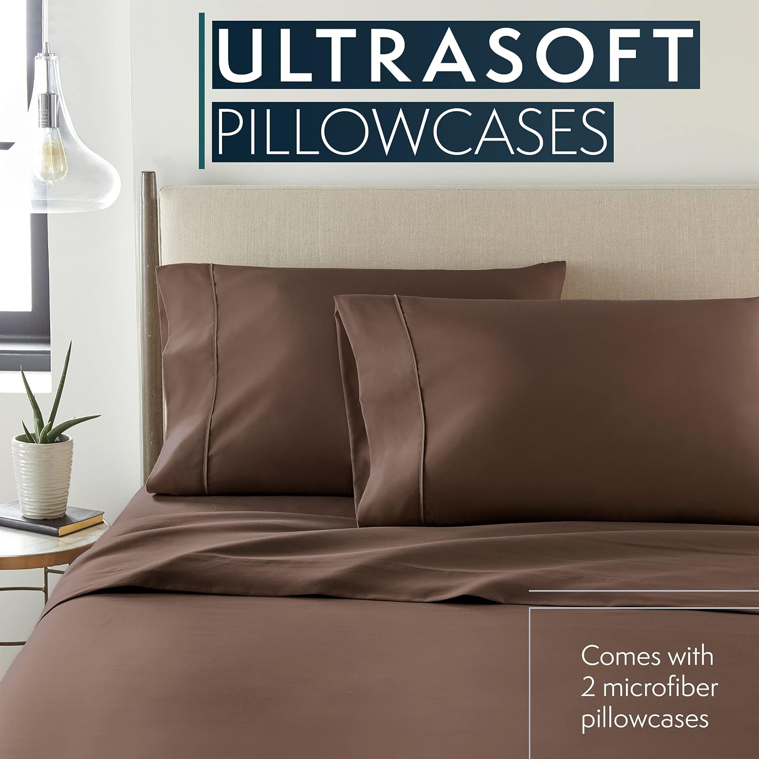 HCCollection HC Collection King Pillow Cases Set of 2- Microfiber, Extra Soft Pillowcases - easy maintenance & Machine Washable - Brown…
