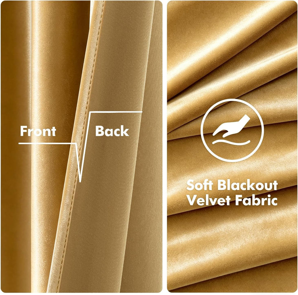 MIULEE Velvet Curtains Golden Elegant Grommet Thermal Insulated Soundproof Room Darkening Curtains/Drapes for Classical Living Room…