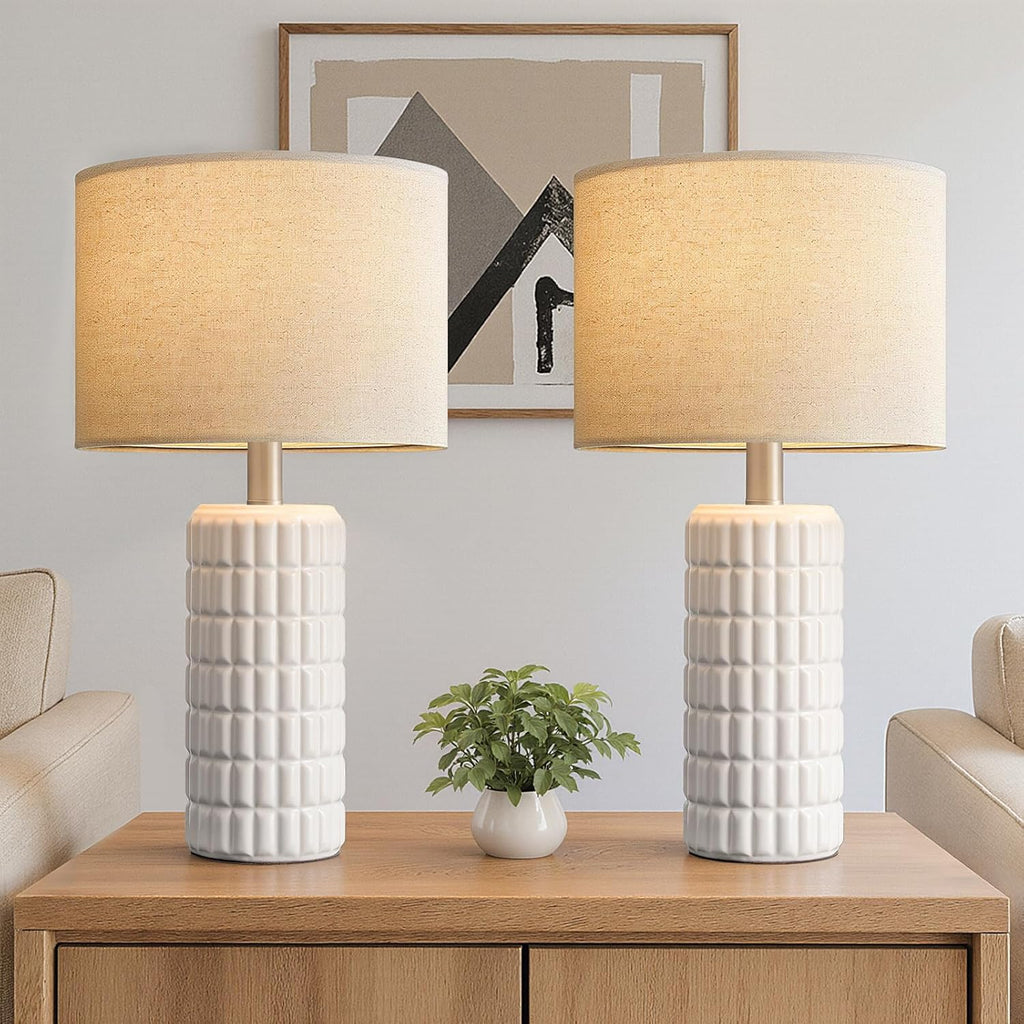 SeealleLighting 23" Modern Ceramic Table Lamps Set of 2 - Table Lamps for Living room, Farmhouse Bedside Night Stands Lamp for Bedroom, Whi…