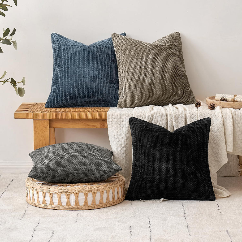 Miulee Pack of 2 Lumbar Couch Throw Pillow Covers 20x12 Inch Coastal Navy Blue Modern Boho Accent Decorative Pillow Covers Soft Chenille Fa…
