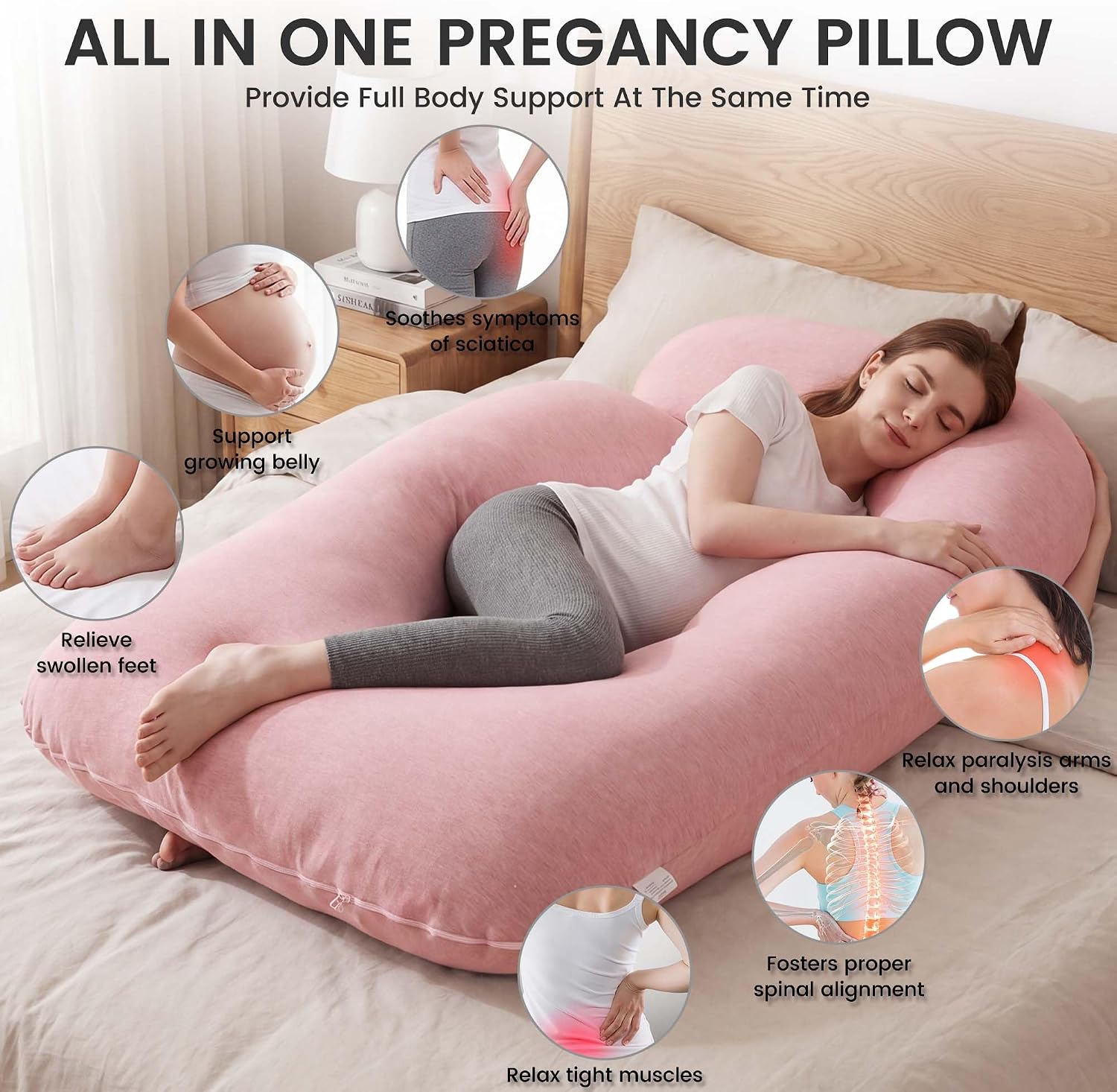 Jcickt Pregnancy Pillow for Sleeping,59 inch Maternity Pillow with Removable Washable Cover, J-Shaped Cooling Full Body Pregnant Pillow…