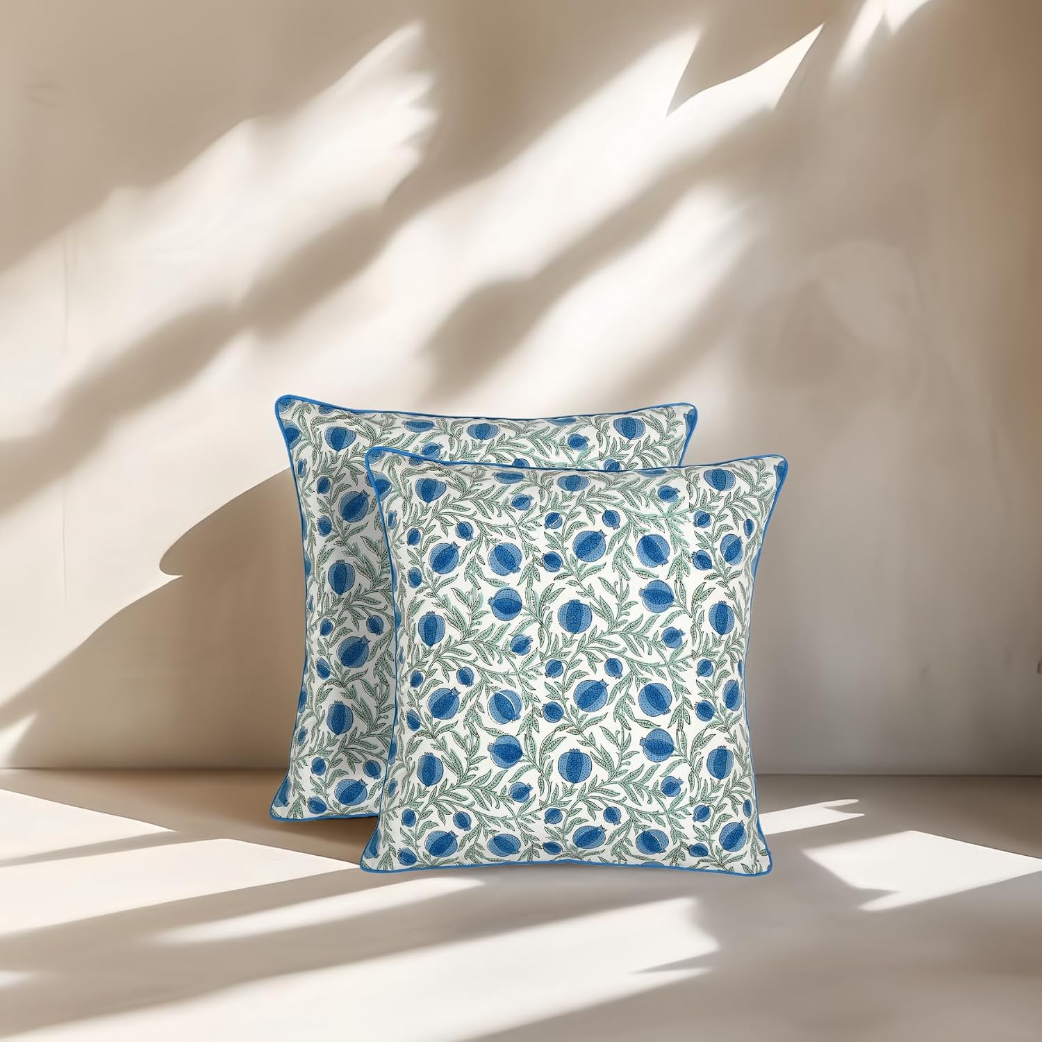 Ridhi Block Print Queen Blue Pillow Cover 20" x 20" (Pack of 2) Decorative Couch Pillows for Living Room, Farmhouse Chic Boho Cute Outdoor…