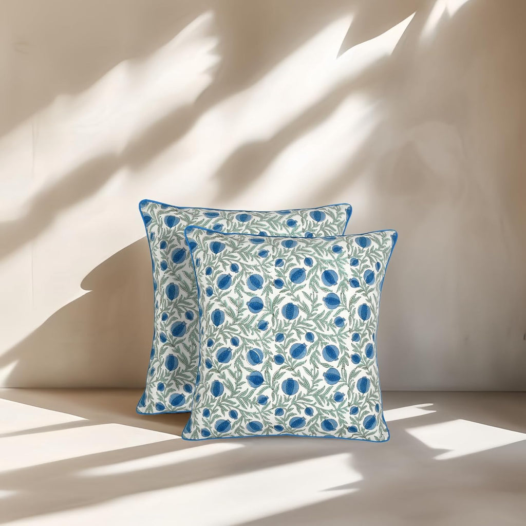 Ridhi Block Print Queen Blue Pillow Cover 24" x 24" (Pack of 2) Decorative Couch Pillows for Living Room, Farmhouse Chic Boho Cute Outdoor…