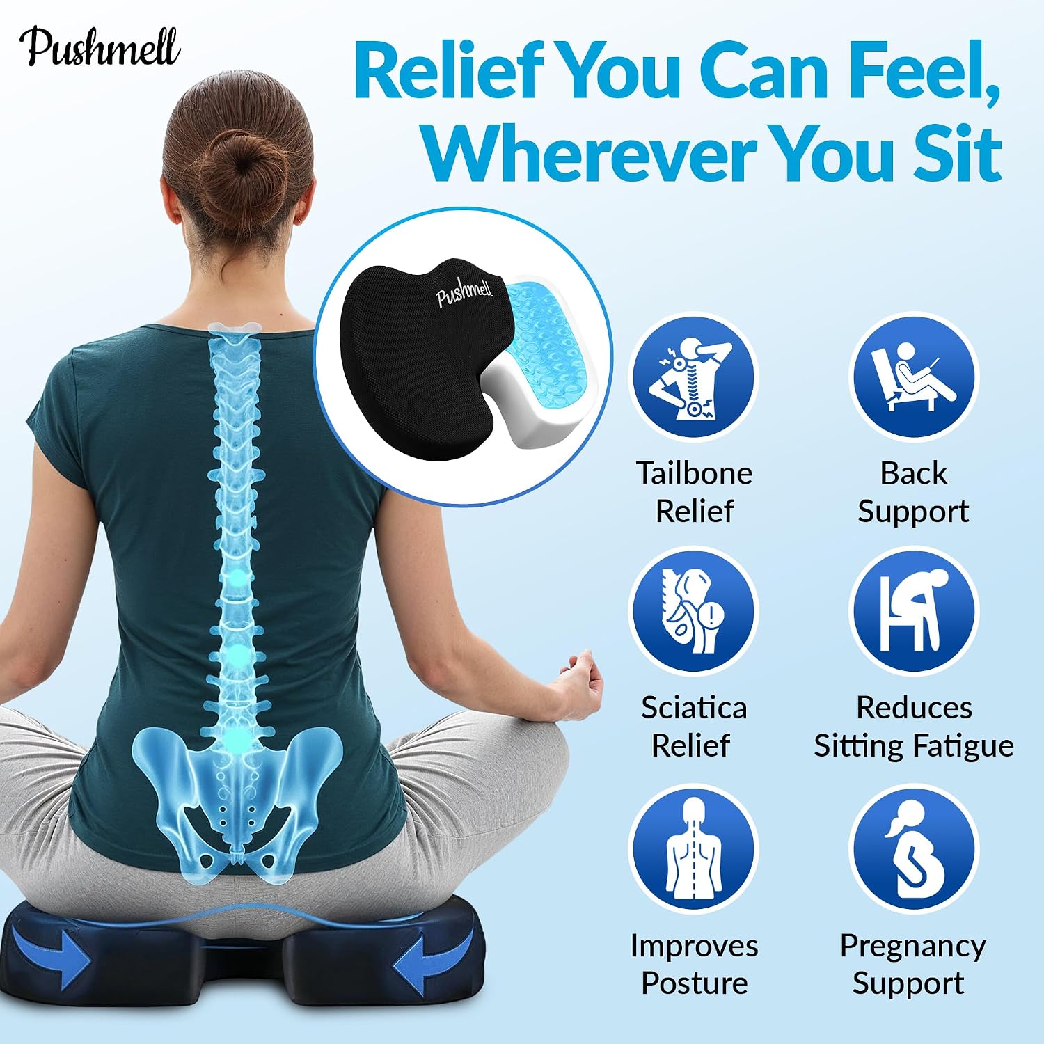 Home Memory Foam Gel Seat Cushion for Tailbone, Coccyx, Back & Sciatica – Fits 17.5” x 14” Seats, Ergonomic Office & Desk Chair Cushions fo…