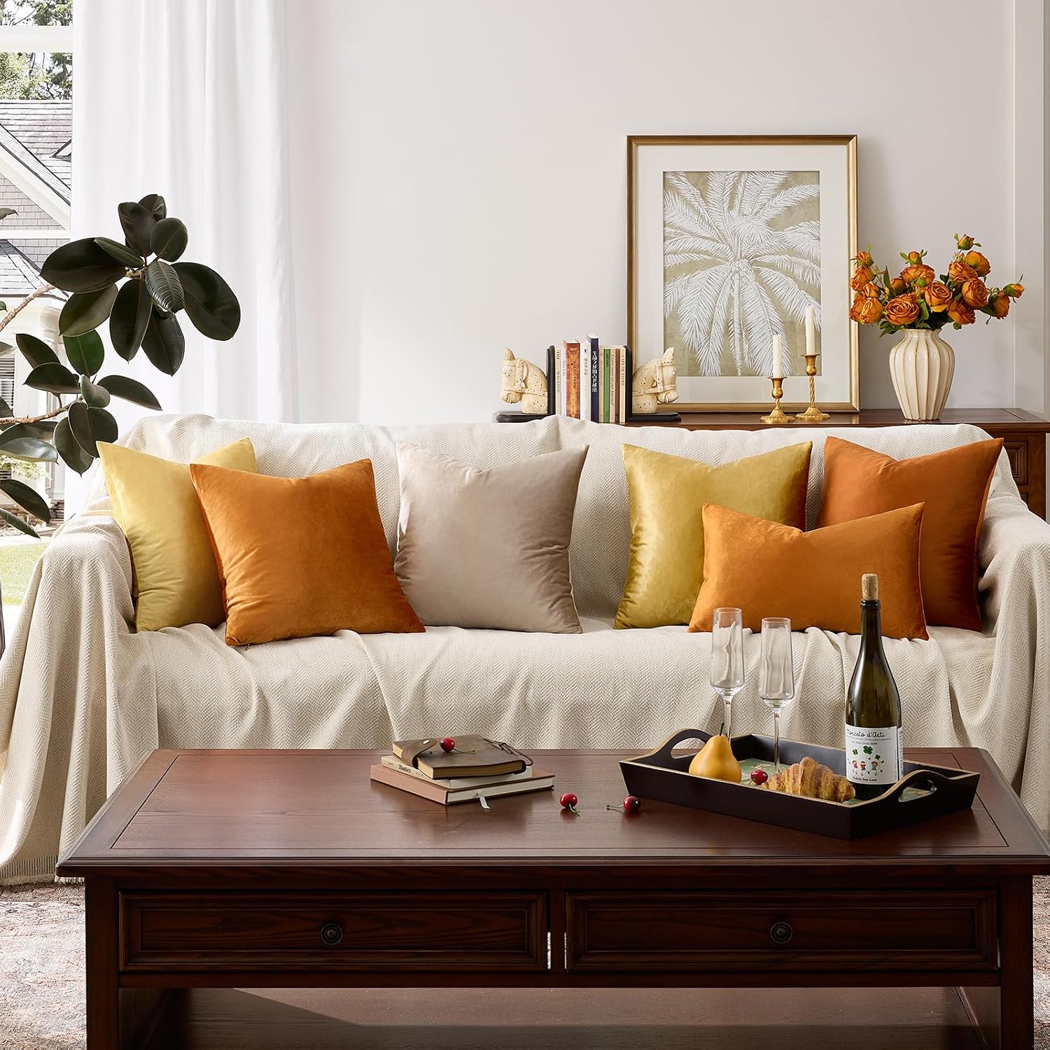 GIGIZAZAFocusingonhomedecoration GIGIZAZA Decorative Throw Pillow Covers for Sofa, Cinnamon Burnt Orange Velvet Bed 2 Pack Soft Cushion Cove…