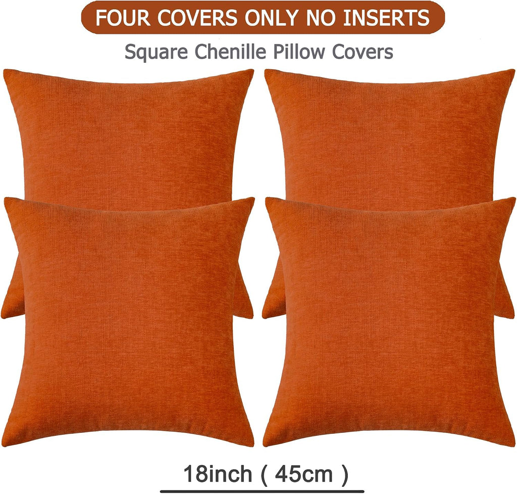 Gawamay Decorative Square Throw Pillow Covers 18"x18" Inch Set of 4, Super Soft Chenille Pillows Farmhouse Fall Pillowcase for Living Room…