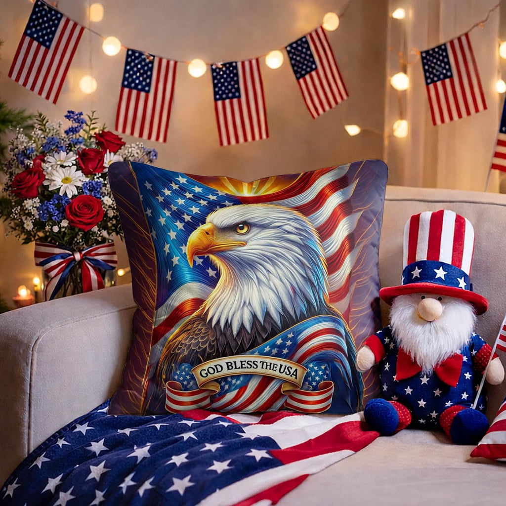 BlissYard Patriotic Eagle Pillow Covers 18x18 Set of 2 American Flag Throw Pillow Covers 4th of July Patriotic Pillow Covers Satin…