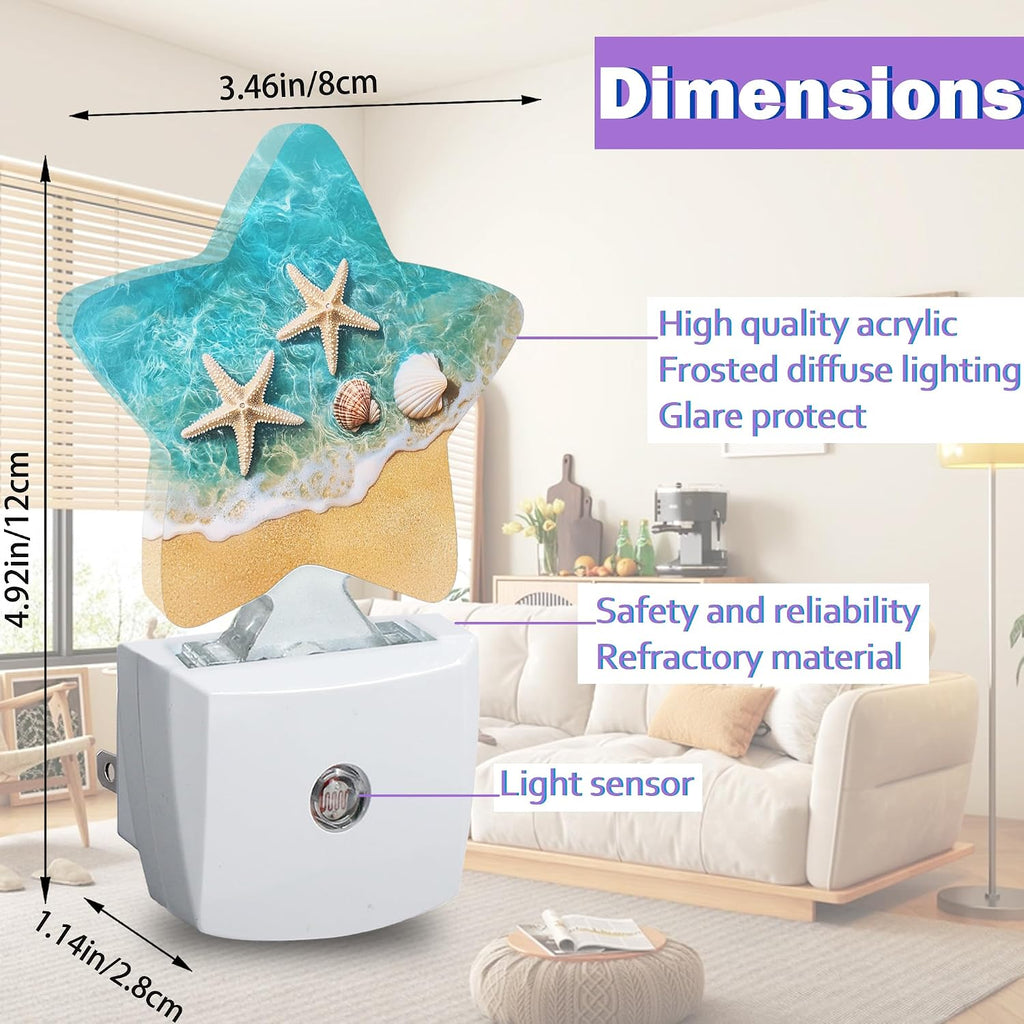 Night Lights Plug Into Wall Decorative, Starfish Nightlights for Kids Bedroom, Summer Beach Shells Energy Efficient Dusk-to-Dawn Sensor…