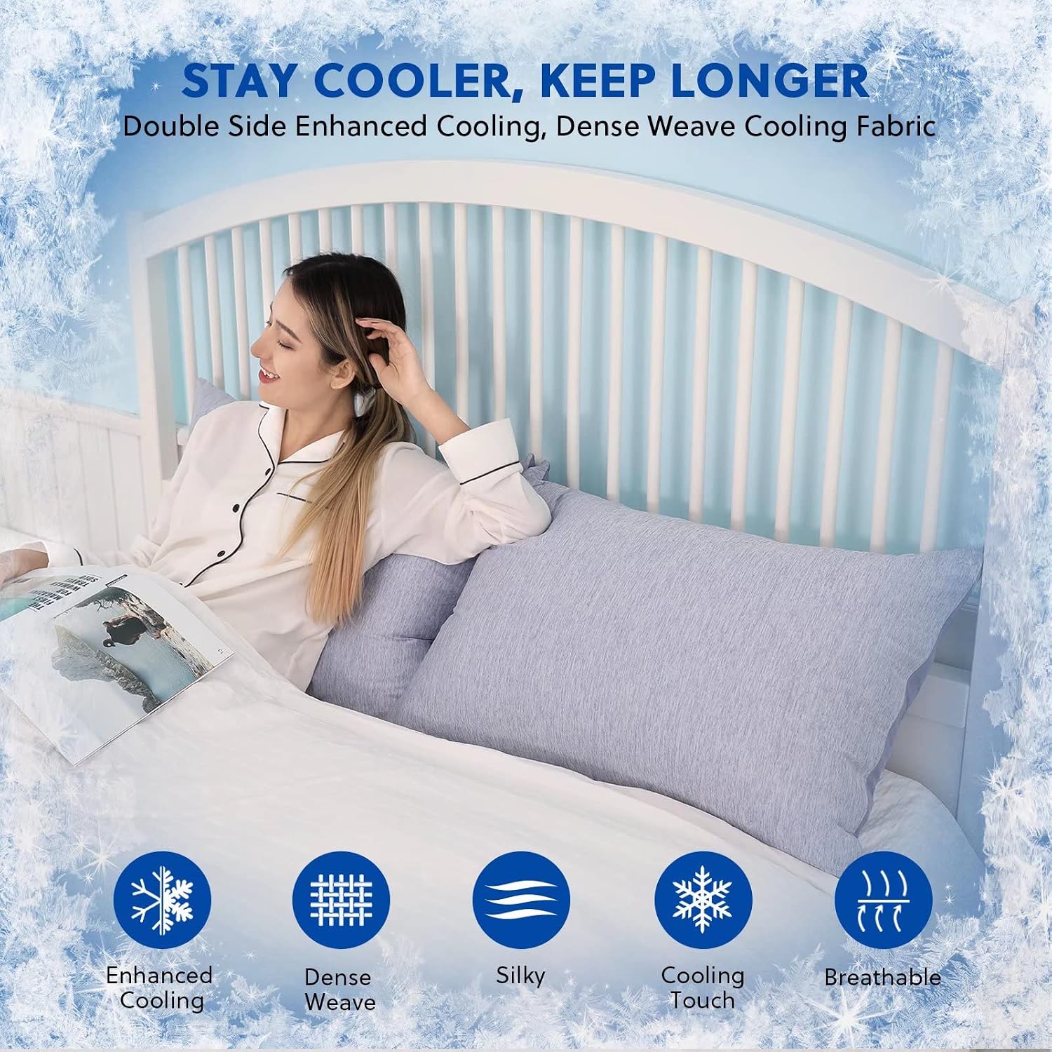 Homfine Cooling Pillowcases Queen Size - Double Side Q-Max 0.439 Cooling Fiber for Pillow Protector, Breathable Cold Pillow Cover for Hot S…