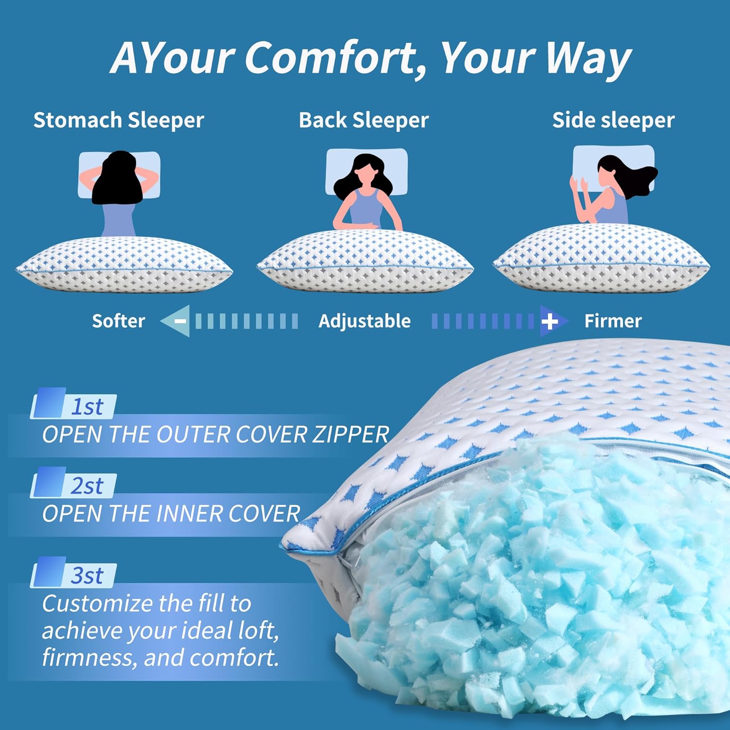 Memory Foam Pillows 2 Pack – Adjustable Loft Cooling Pillows King Size Set of 2 for Sleeping, Firm, Supportive, and Breathable Design for…