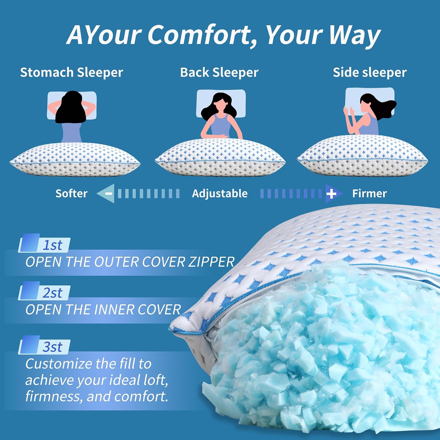 Memory Foam Pillow – Adjustable Loft Cooling Pillow Standard Size 1 Pack for Sleeping, Firm, Supportive, and Breathable Design for Hot…
