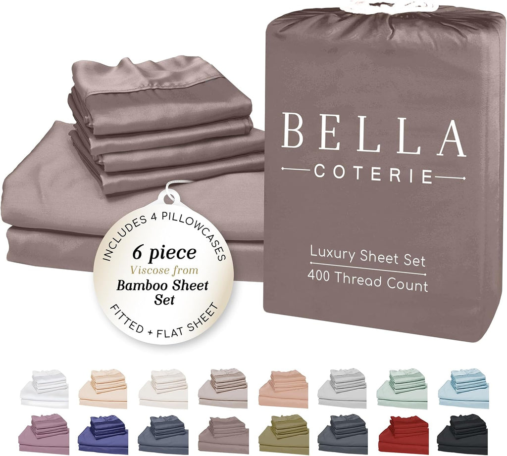 Bella Coterie 6 Piece Luxury Bamboo Viscose California King Size Sheet Set | 100% Organically Grown | Cooling for Hot Sleepers | 18" Deep…
