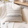 BlissBlush 18X18 Throw Pillow Cover, Cream Neutral Square Decorative Cushion Cover with Gray Pattern, Boho Accent Pillowcase with Tufted…
