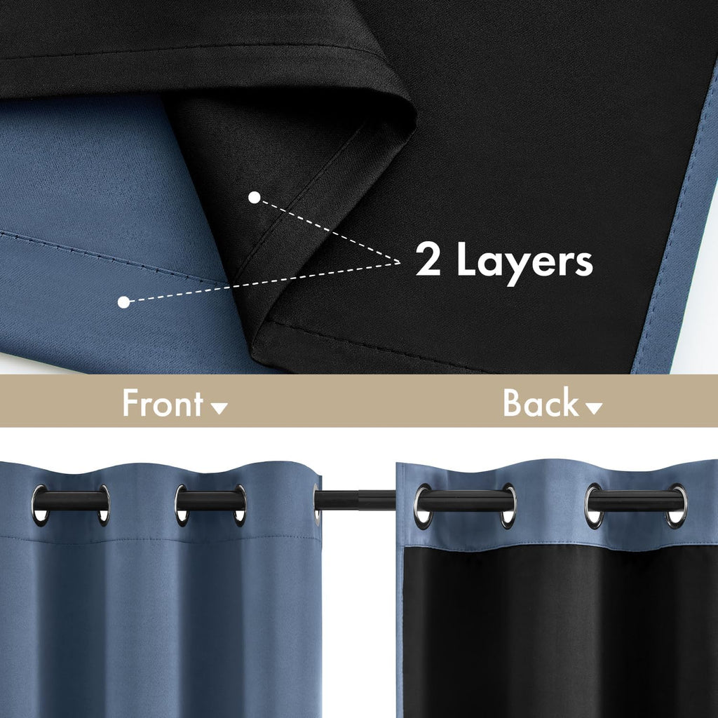 Miulee Stone Blue 100% Blackout Curtains for Bedroom 54 Inch Length, 2 Thick Layers Thermal Insulated Short Window Curtains with Black Line…