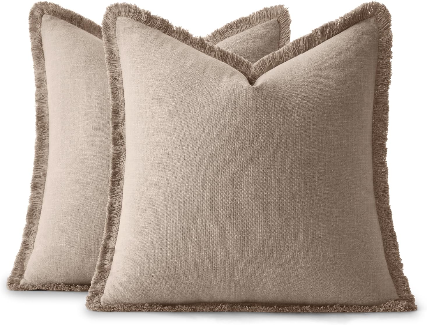 Anroduo Set of 2 Decorative Throw Pillow Covers 24×24 Inch Soft Linen Fringe Farmhouse Boho Vintage Cushion Covers with Tassels Accent Pill…