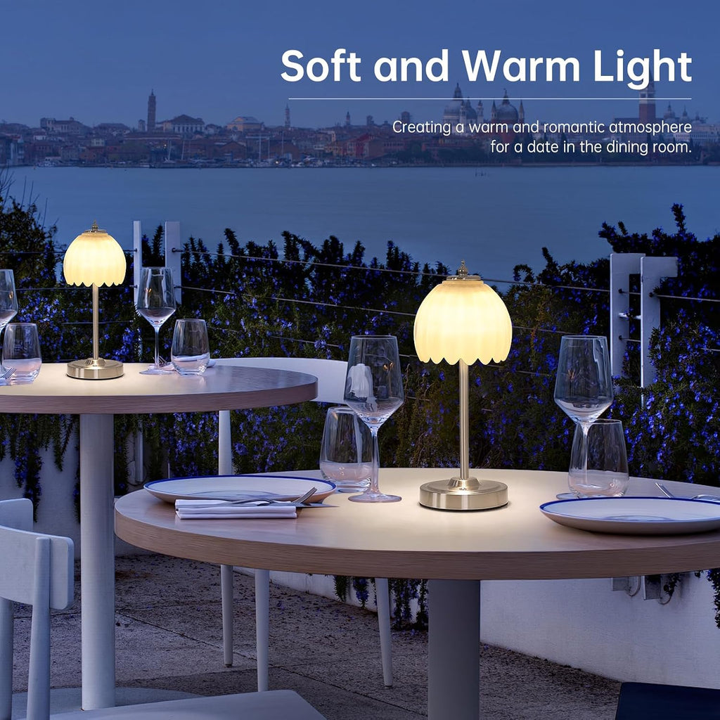 Shenmoyl Tulip Table Lamp with 5200mAh Battery & Touch Control, Cordless Small Table Lamp with 3 Colors, Dimmable Rechargeable Table…