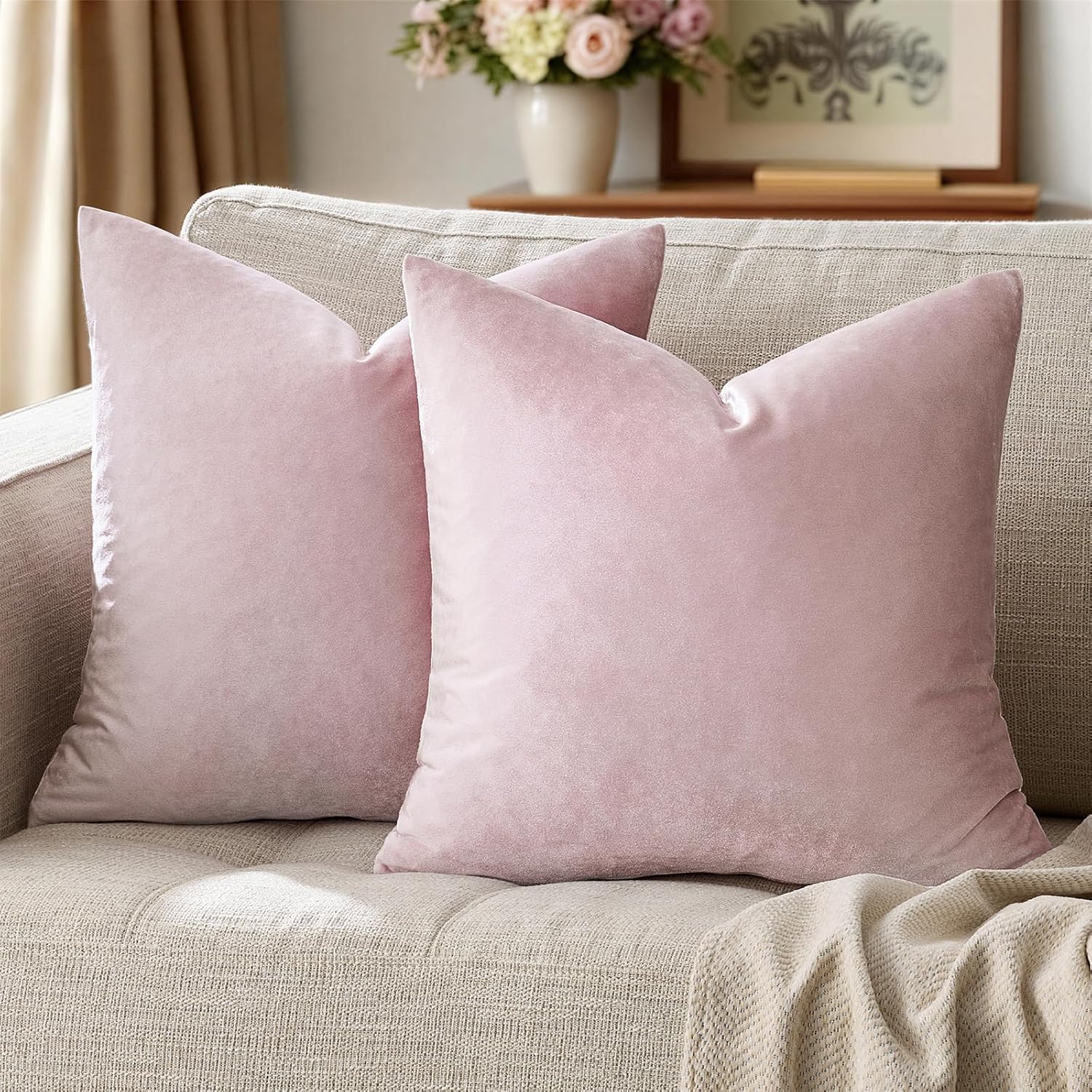 GIGIZAZAFocusingonhomedecoration GIGIZAZA Decor Throw Couch Pillow Covers, Set o 2 Sweet Lilac Sofa Cushion Pillow Covers, Velvet Pillow Case…