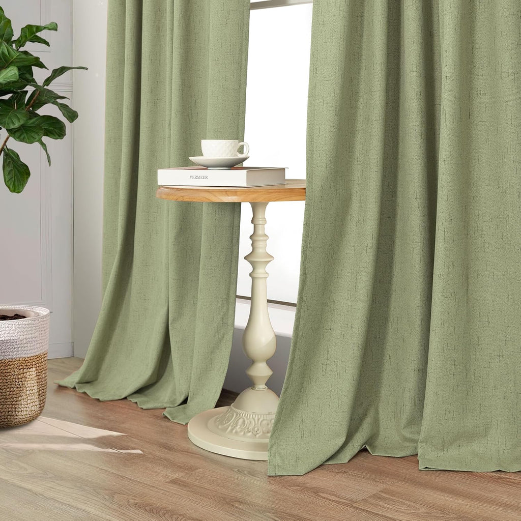 Pitalk Light Sage Blackout Curtains for Bedroom Aesthetic 54 Inch Long 2 Panel Thermal Insulated Darkening Vintage Curtains for Small Windo…
