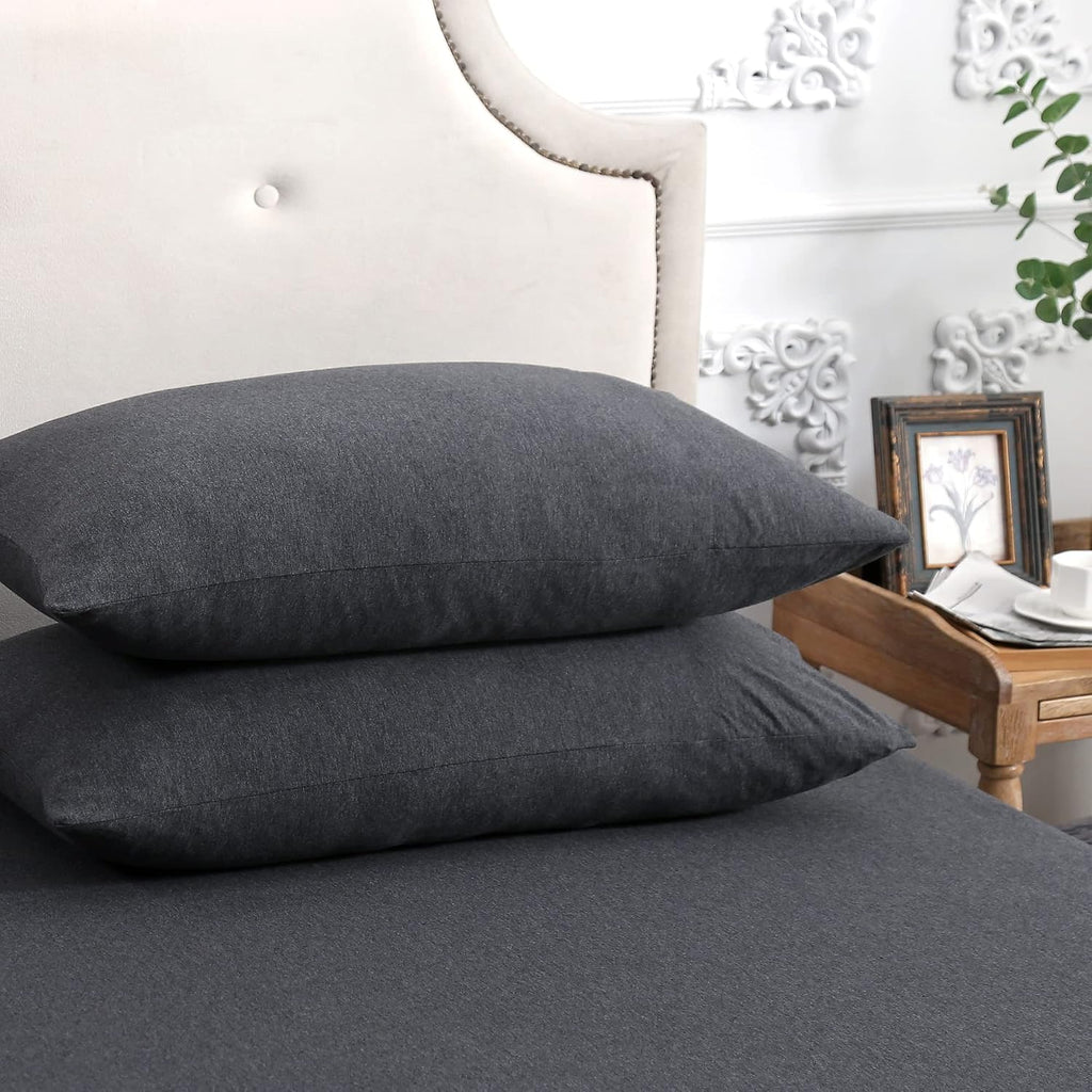 PURE ERA Jersey Knit Pillowcases 100% T-Shirt Cotton Super Soft Comfy Breathable, Set of 2, Queen 20" x 30", Heathered Charcoal Grey