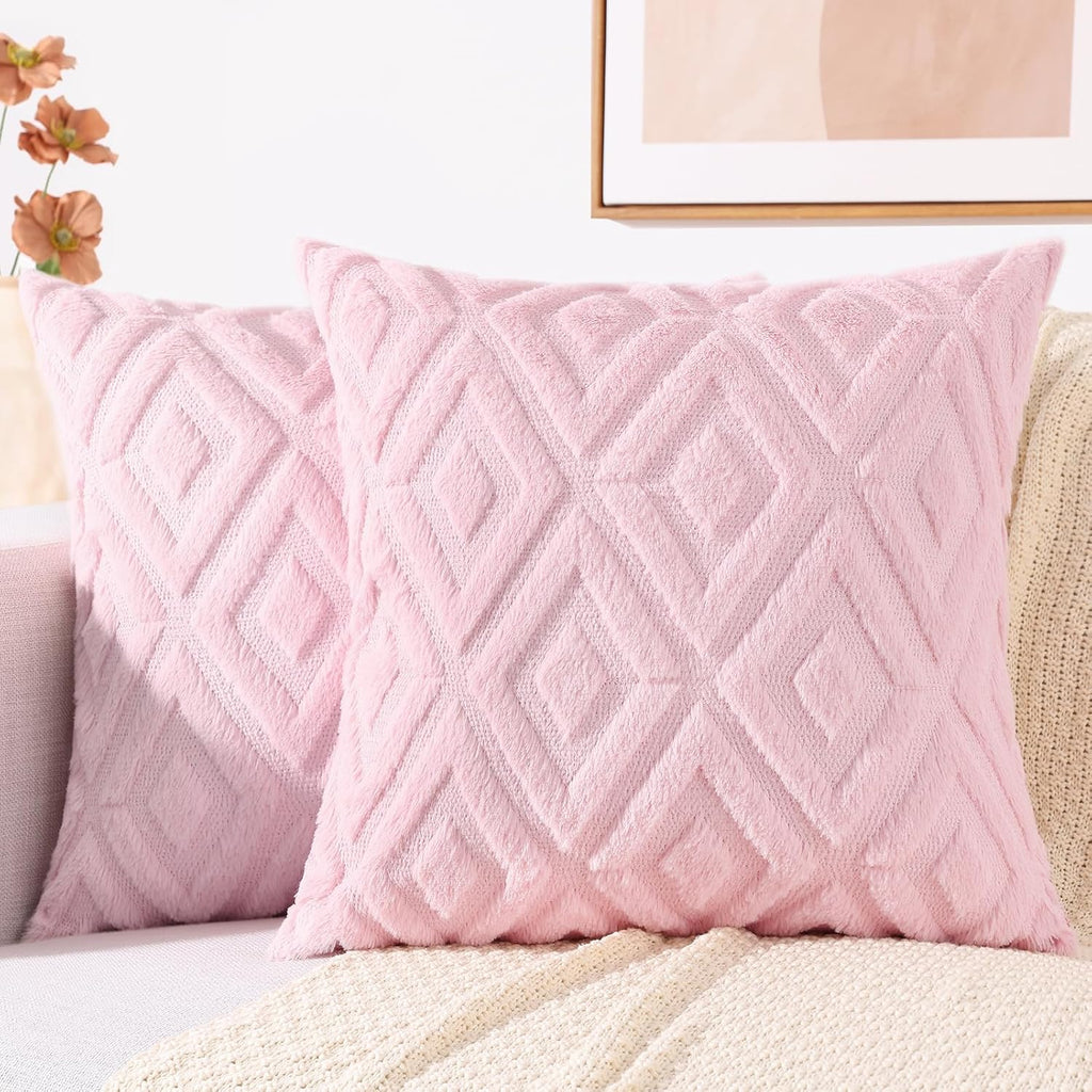 decorUhome Summer Couch Euro Sham Throw Pillow Covers 22x22 Set of 2, Decorative Soft Plush Faux Fur Wool Accent Pillow Covers for Modern F…