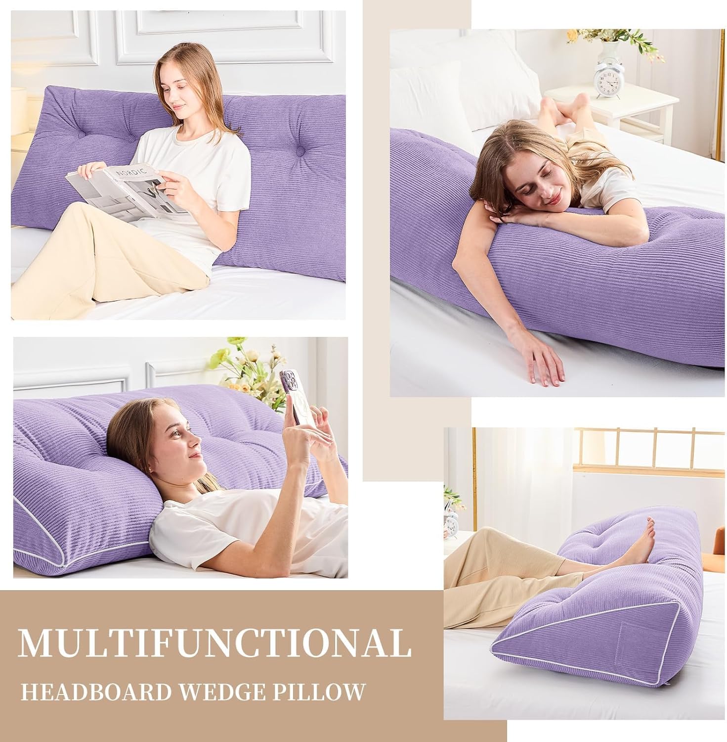 Sasttie Headboard Pillow Full, Wedge Pillow Headboard for Sitting Up in Bed, Back-Rest Support Triangular Cushion for Reading - Features Re…