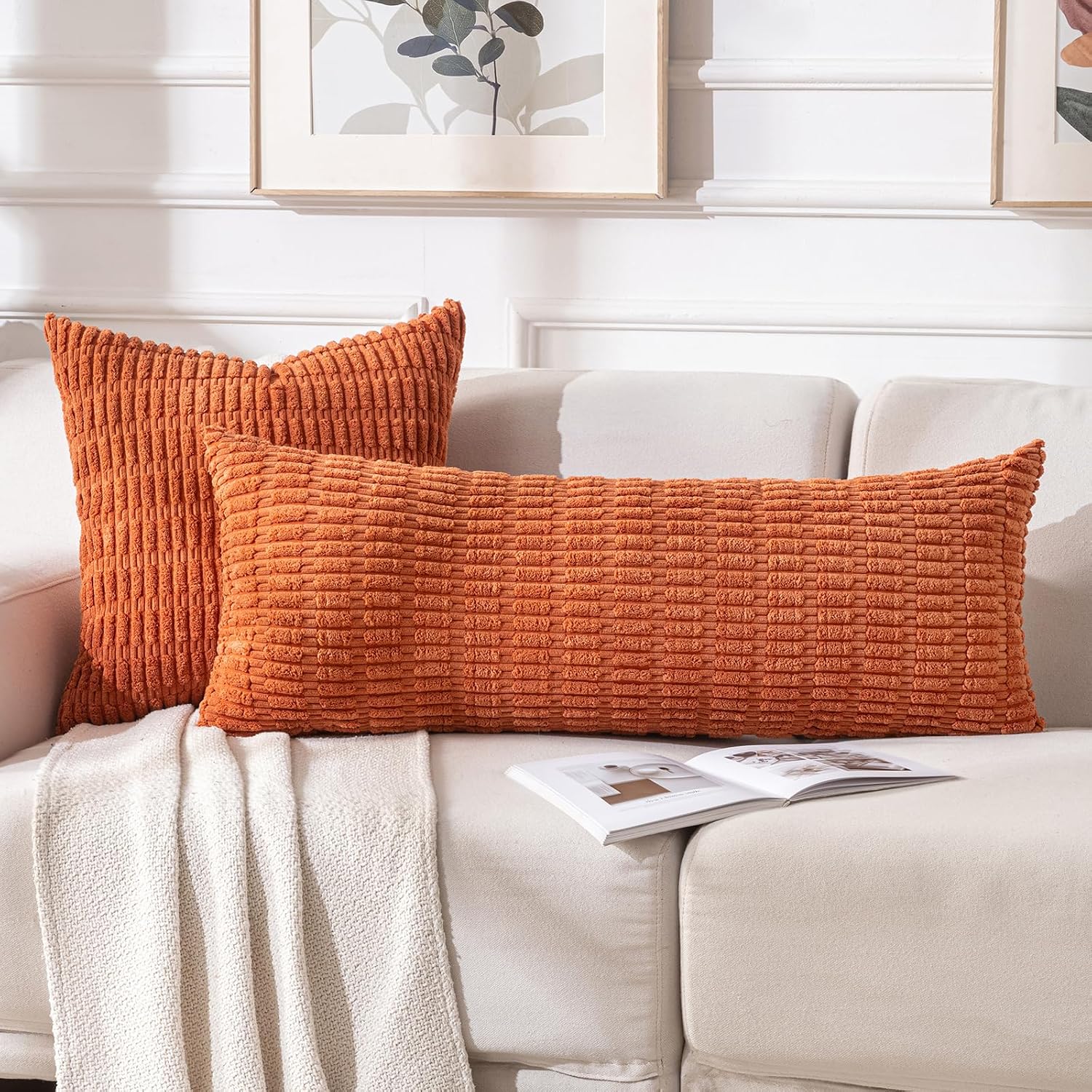 Fancy Homi Decorative Throw Pillow Covers for Bed Couch Bedroom Bench, Soft Corduroy Solid Pillow Case, Rustic Farmhouse Boho Room…