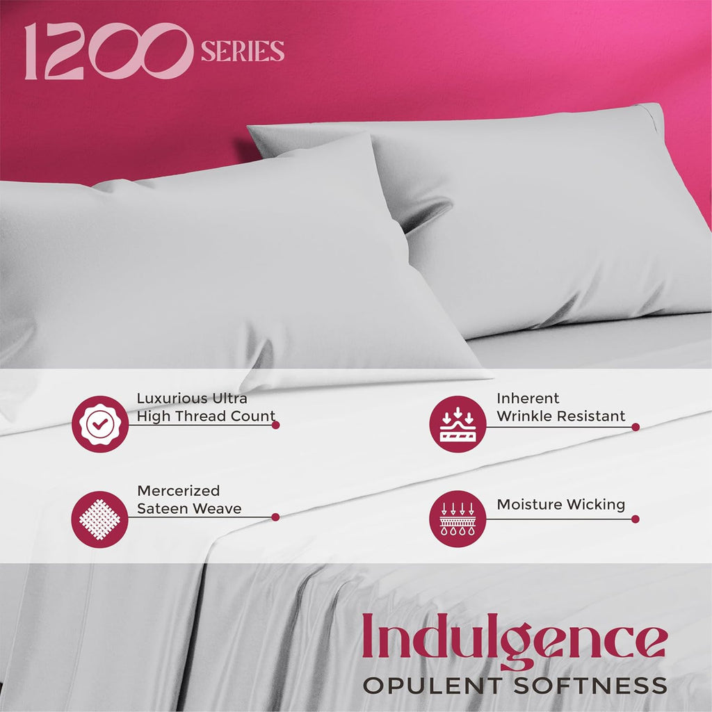 Mayfair Linen 100% Egyptian Cotton Pillow Cases Queen Size Set of 2 - Luxury 1200 Series Standard/Queen Pillow Cases (Light Grey), Soft…