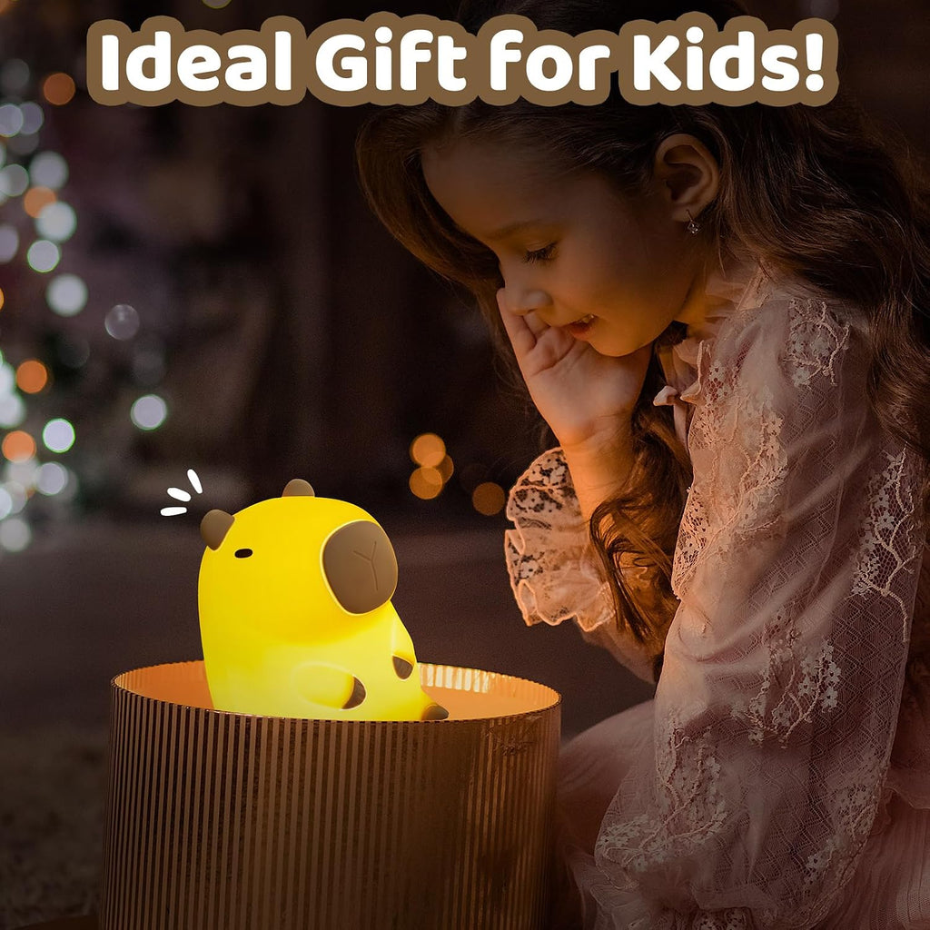 Mewaii Huggwaii Squishy Capybara Night Light for Kids - Soft Silicone Tap-Control Kids Night Light with 2 Brightness Levels & 20-Min Timer,…