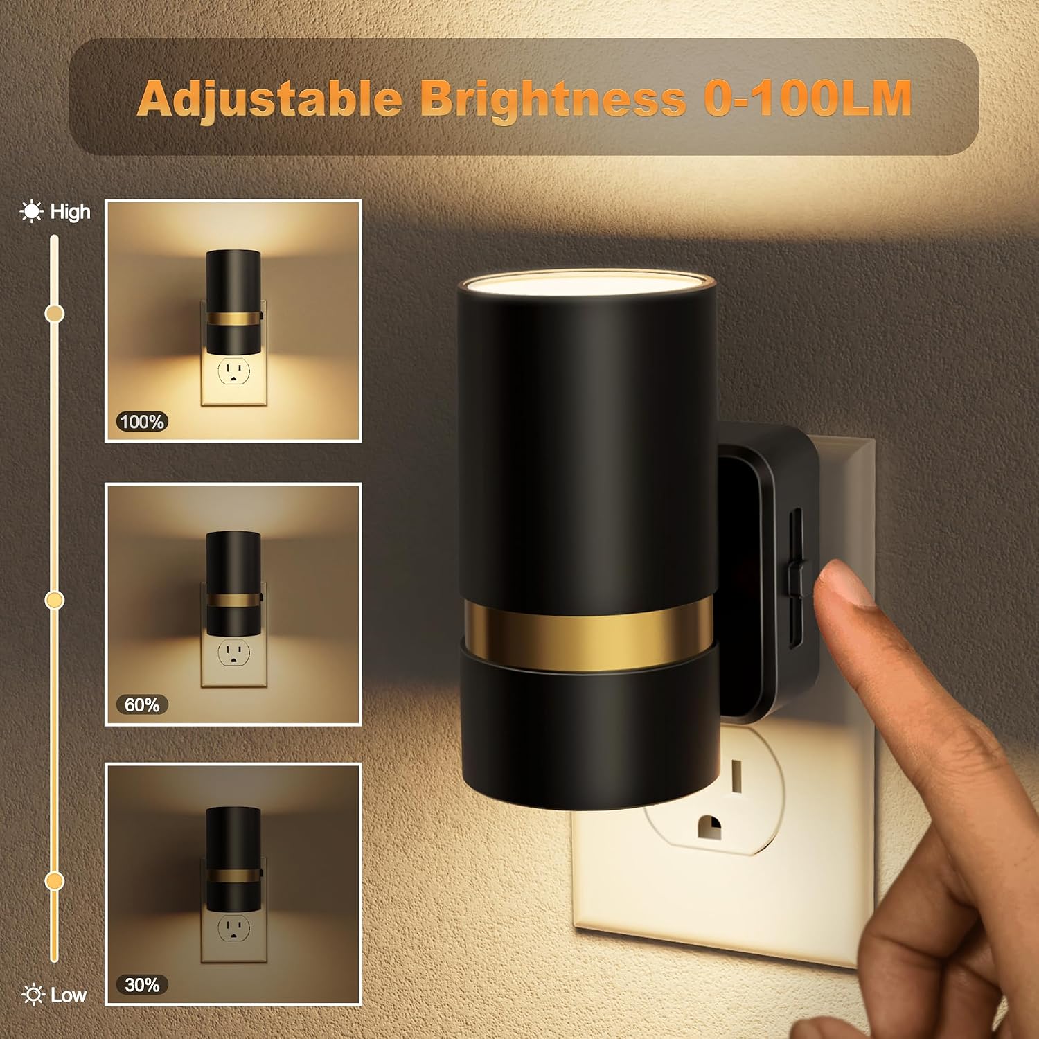 JandCase Night Lights Plug into Wall, Automatic Night Light with Dusk to Dawn, 2 Pack 0-100LM Dimmable Plug in LED Nightlight 3000K Soft…