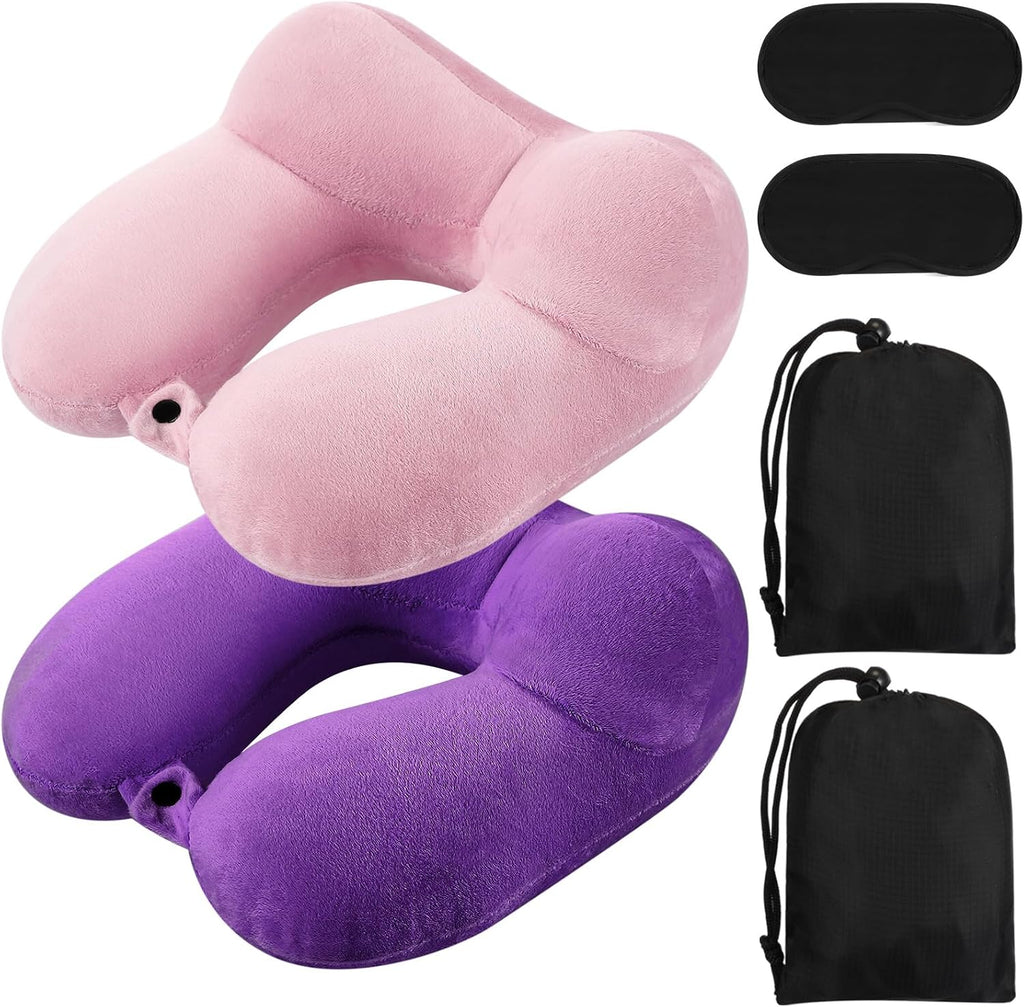 Sintuff 2 Pack Inflatable Travel Pillow for Airplanes Inflatable Neck Flight Pillows with Compact Bag and Blindfold for Traveling…
