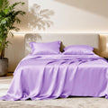 Lovescabin Love's cabin 4Piece California King Satin Bed Linen Set, Lavender Silky Satin Sheets, Deep Pocket, Luxury Silk Feel, 1 Flat, 1 F…
