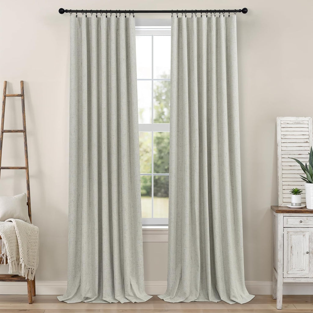 Pitalk Linen Blackout Curtains 84 Inch Length 2 Panels Set for Living Room Bedroom Back Tab Thermal Insulated 100% Black Out Linen Drapes R…