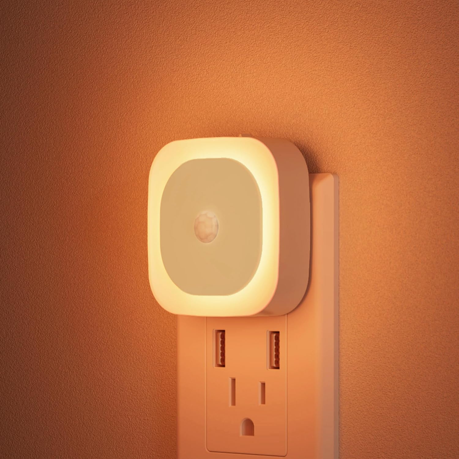 YUNLEX 2 Pack Plug in Amber Night Light with Motion Sensor & Dusk to Dawn Sensor, 3 Sensor Modes, Dimmable Night Lights Plug into Wall…