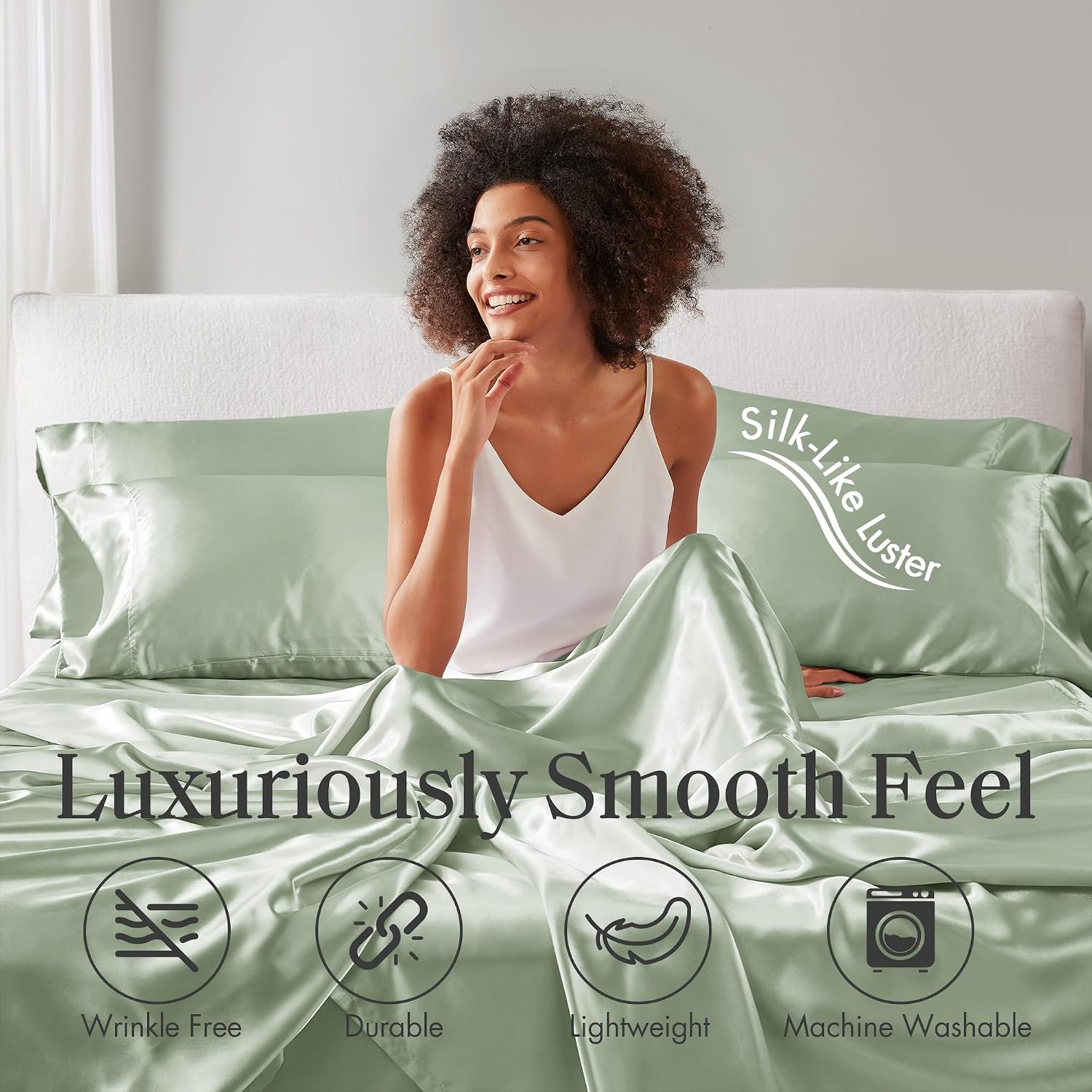 Madisonpark Madison Park Satin Sheets Cal King Size, Luxurious Silky Bed Sheets, Elastic 14" Pocket fits up to 16" Mattress, Wrinkle-Free,…