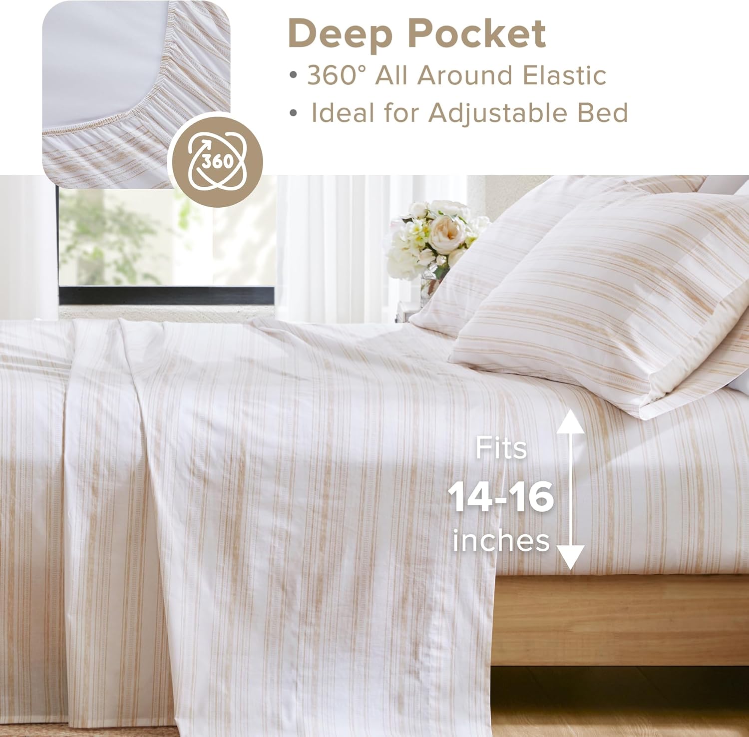 ComfortSpaces Comfort Spaces 100% Cotton Sheets Full, Breathable, Naturally Cool Cotton Sheets, Cotton Bed Sheets with 14" Elastic Pocket F…