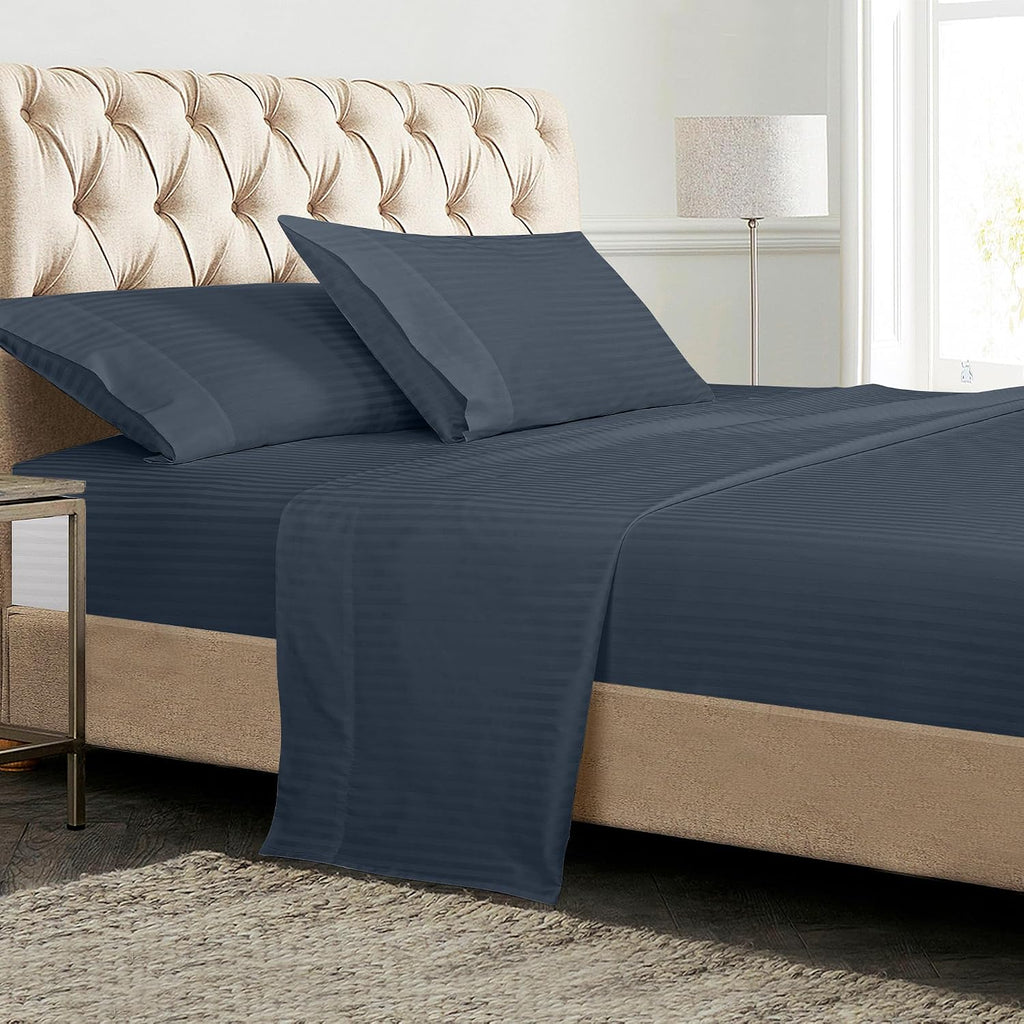 Royalelinens ROYALE LINENS 300 Thread Count 100% Long Staple Combed Cotton Striped Sheet Set - 4 Piece Queen Bed Sheets - 1 Fitted, 1 Flat…