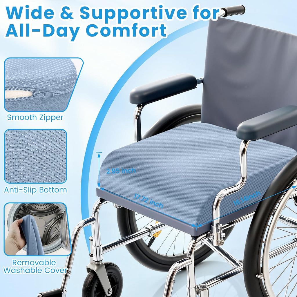 Wheelchair Seat Cushion for Pressure Relief, Cooling Gel Memory Foam Chair Cushion with Slope-Edge Design, Coccyx Support for Tailbone…