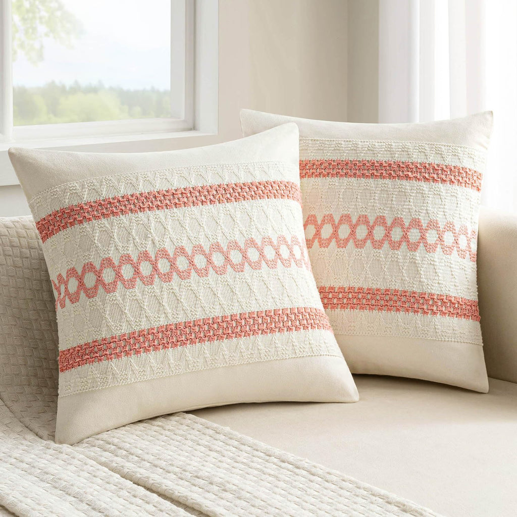 MIULEE Set of 2 Coral Red Boho Valentines Decorative Pillow Covers 18x18 Inch Farmhouse Rustic Couch Throw Pillows Modern Spring Cotton…