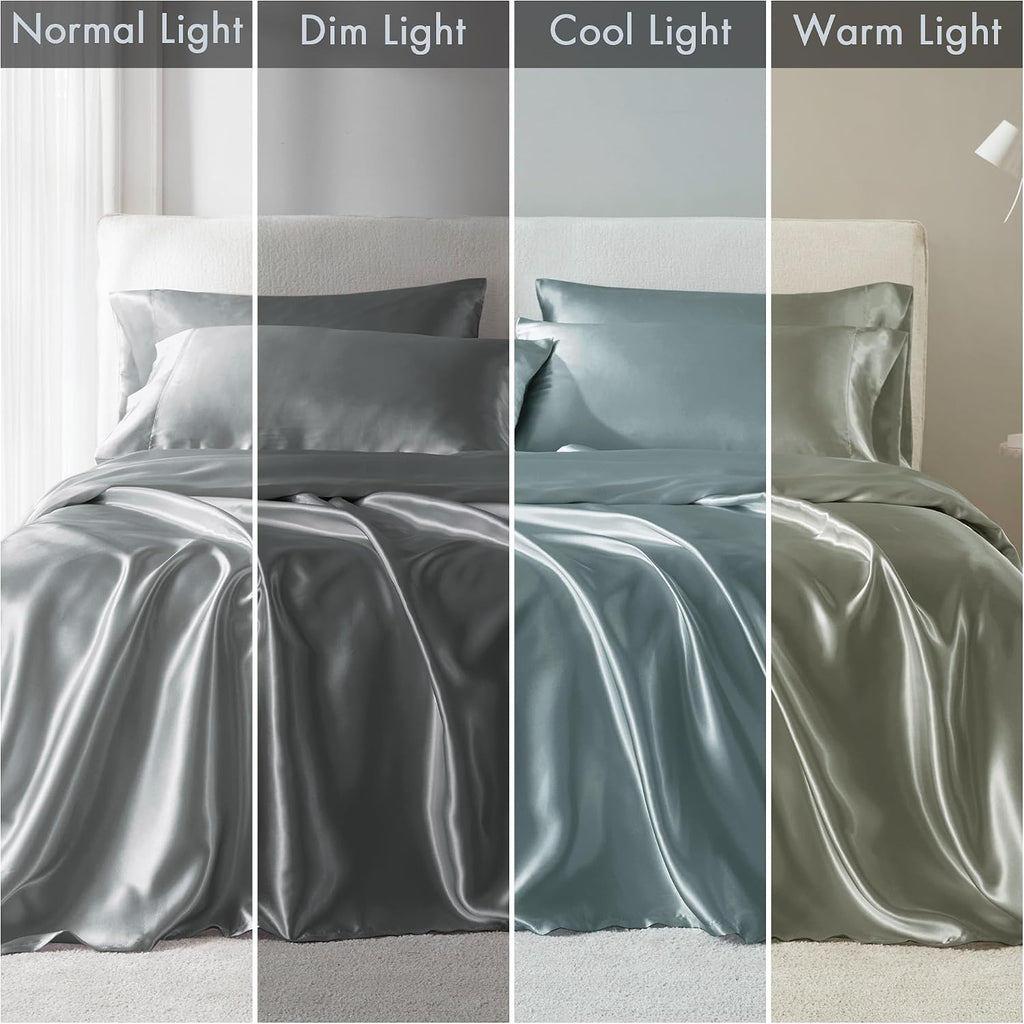 Madisonpark Madison Park Luxurious Satin Bed Sheets, Twin Size, Elastic 14" Pocket Fits Up to 16" Mattress, Wrinkle-Free, Soft Satin Sheet…