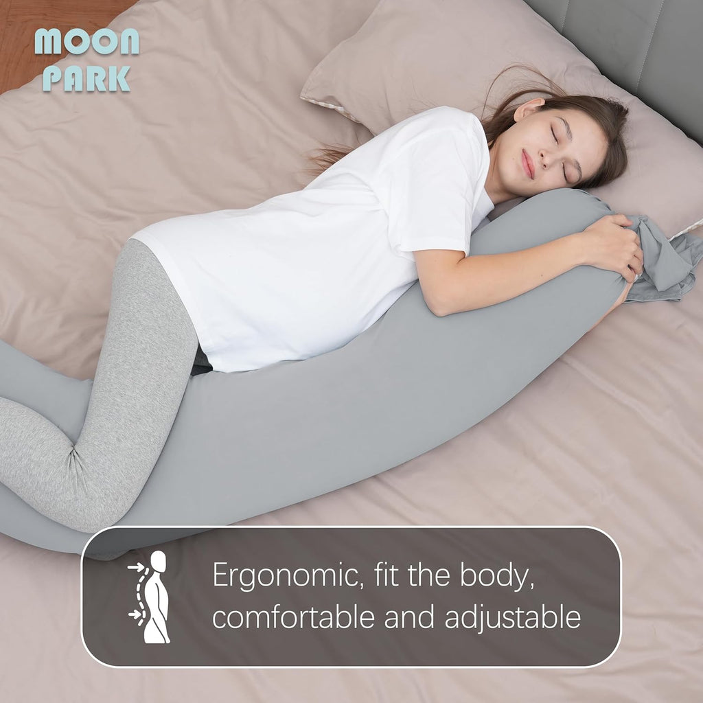 Moonpark MOON PARK Pregnancy Pillow - Incredibly Smooth and Soft Cooling Cover I Shaped Full Body Maternity Pillow with Removable Cover - S…
