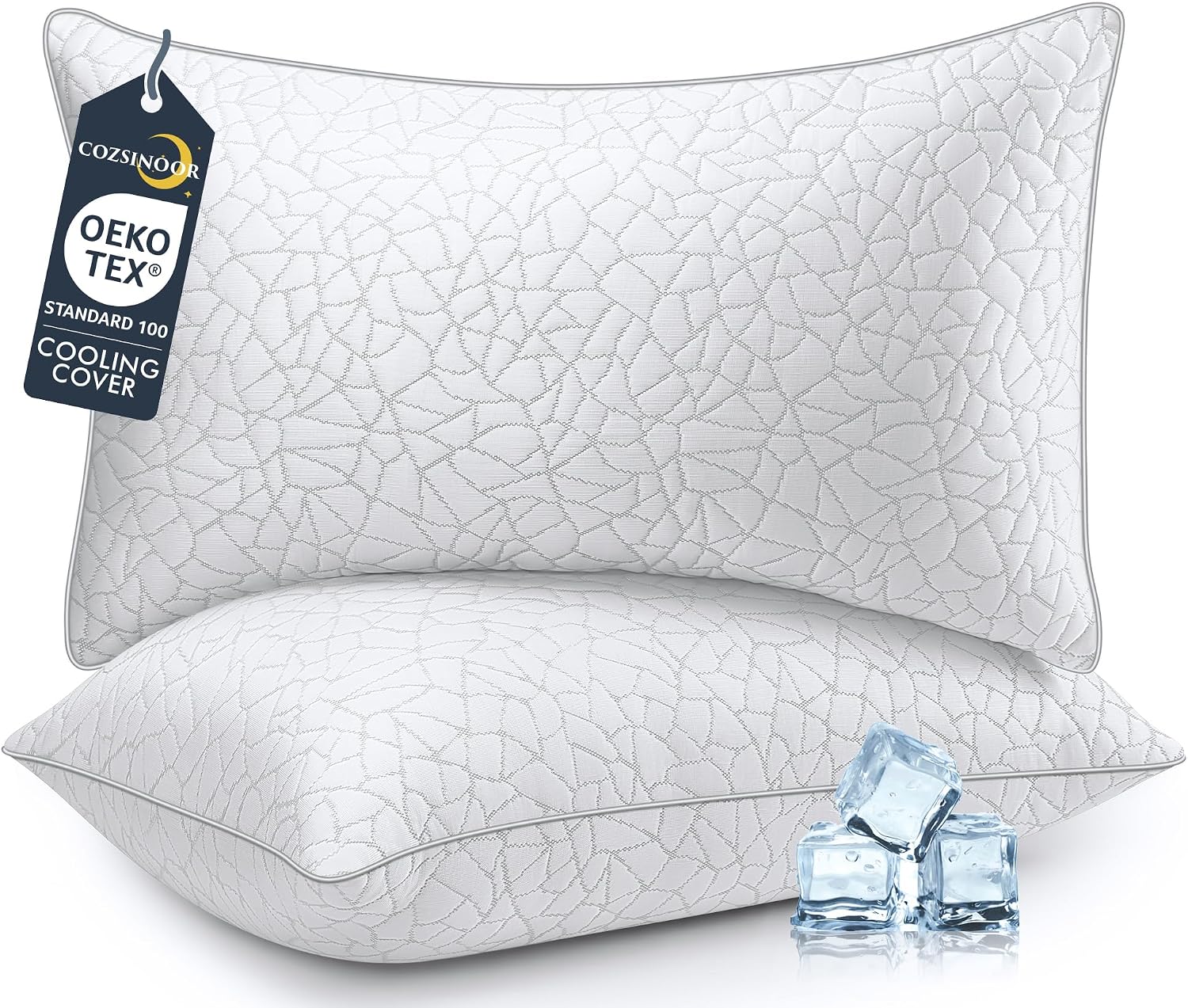 COZSINOOR Standard Size Cooling Bed Pillows - Premium Down Alternative Breathable Pillows Set of 2 for Side, Back, and Stomach Sleepers…