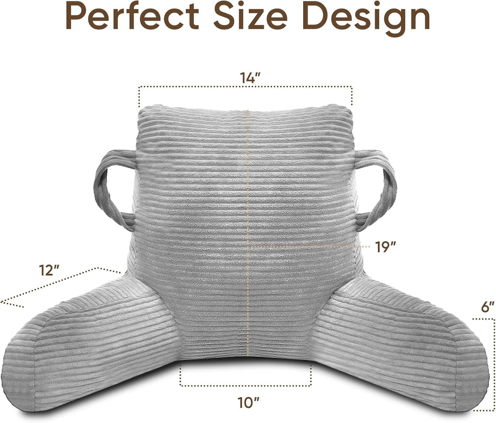 Reading Pillow for Sitting in Bed Adult, Bed Reading Pillow with Shredded Memory Foam, Back Pillow for Sitting with Arms and Pockets…
