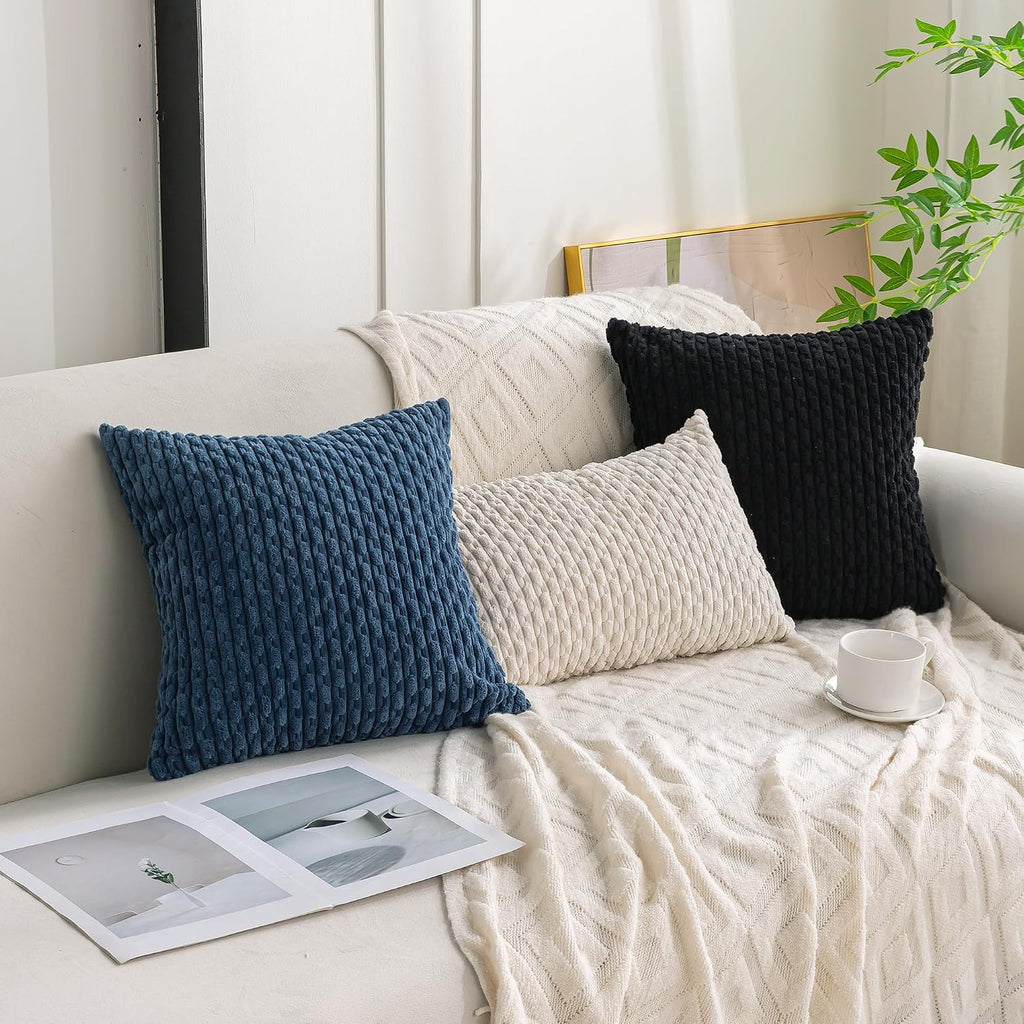 Cozoomy Set of 4 Black Decorative Throw Pillow Covers 24x24 Inch Corduroy Pillow Covers for Bed Couch Sofa Living Room Soft Square Cushion…