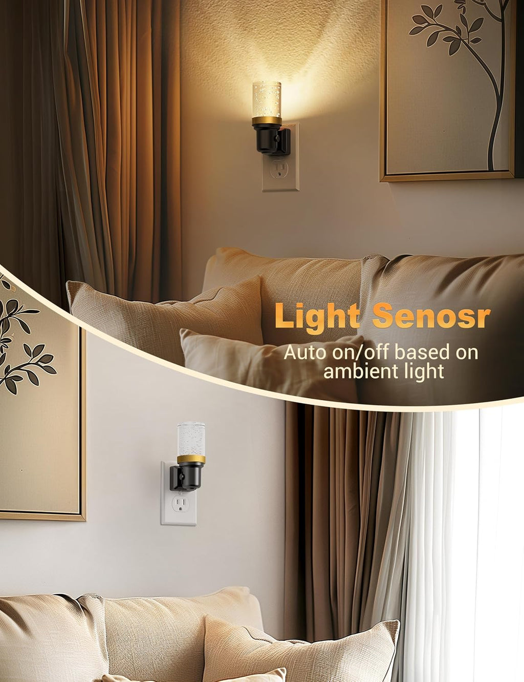 JandCase Night Light, Dimmable Night Lights Plug into Wall, Auto On/Off Light Sensor Nightlight, 3000K Warm White 0-100LM Brightness LED…